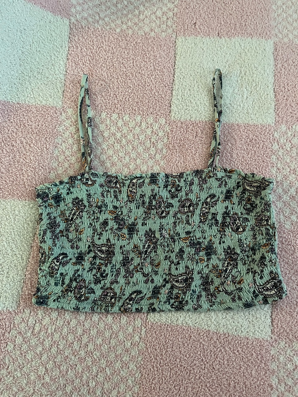 City Triangles Mint Paisley Smocked Cropped Cami